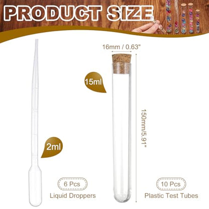 PATIKIL 16x150mm 15ml Plastic Test Tubes with Cork Stoppers 10 Pcs - size: 16x150mm (15ml)