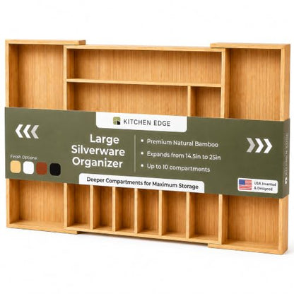 KitchenEdge Silverware & Utensil Organizer | Natural Bamboo, 14-25 In - color: Natural Bamboo, size: From 14.5" to 25" Wide