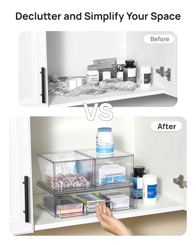 Vtopmart Clear Stackable Storage Drawers Set of 5, Plastic Organizer Bins - style: 2 Small+1 Wide