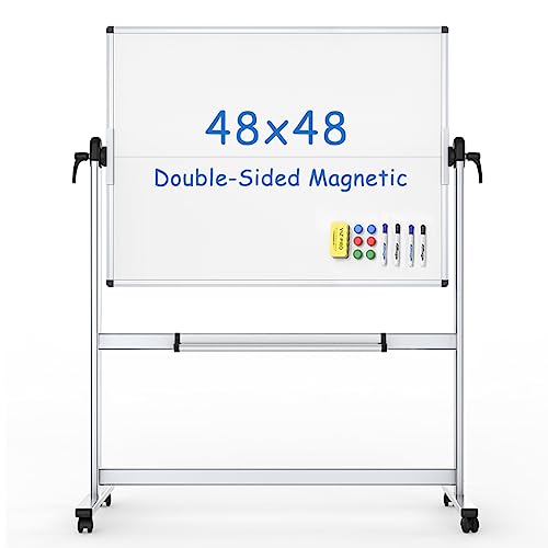 VIZ-PRO Rolling Whiteboard, 48" x 48" Mobile White Board with Stand - size: 48"W x 48"H