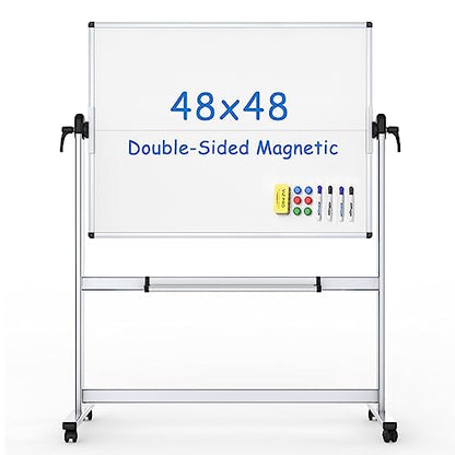 VIZ-PRO Rolling Whiteboard, 48" x 48" Mobile White Board with Stand - size: 48"W x 48"H