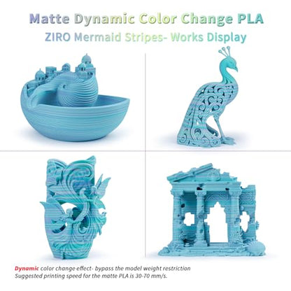 ZIRO Dynamic Color Change PLA, for 3D Printing, 1KG Spool, Mermaid Stripes - color: Mermaid Stripes (Matte)
