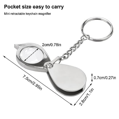 Rongon 10X Pocket Magnifying Glass Small Folding Keychain Magnifier - color: Silver-3pcs