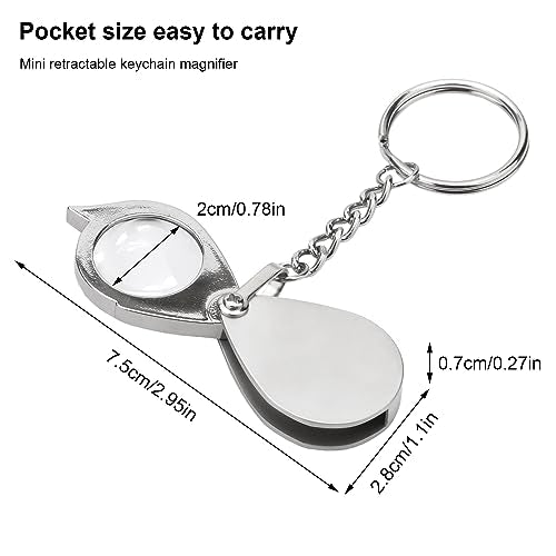Rongon 10X Pocket Magnifying Glass Small Folding Keychain Magnifier - color: Silver-3pcs