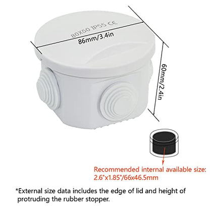 LeMotech Junction Box, ABS Plastic IP55 Water Resistant and Dustproof, Universal Electrical Enclosure, Outdoor and Indoor Project Box D3.1 x H2.4 inch (D80 x H60 mm) - size: D3.1" x H2" (1pc)