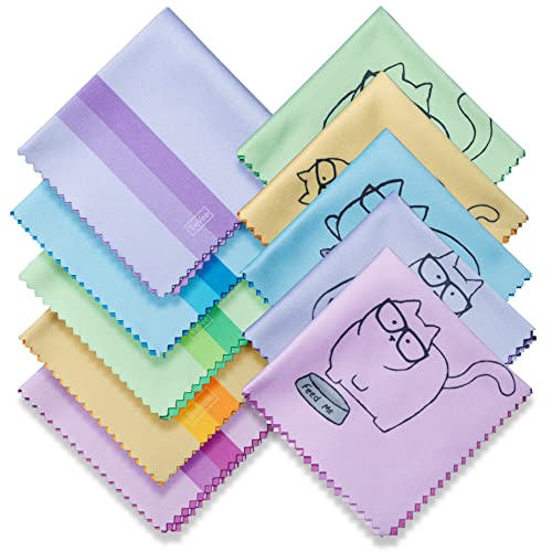 10 Pack Cute Kitty Cat Design Multicolor Microfiber Cleaning Cloths for Cleaning Eyeglasses Lenses Sunglasses and Cell Phone Beautifully Designer Colors Blue Pink Yellow Purple Green Cloth Wipes - color: Kitty Cat