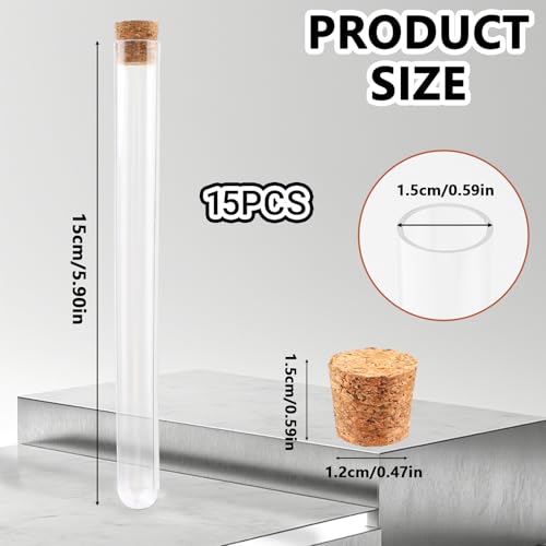 15Pcs Plastic Test Tubes with Cork Stoppers, 15ml Plant Propagation Tubes