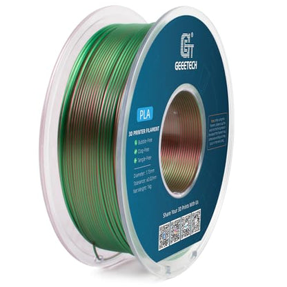 Geeetech Silk PLA Filament 1.75mm Silk Dual Color Filament, Coextrusion Dichromatic Metal-Like Shiny Consumable 1kg (2.2lbs) 1 Spool, Dimensional Accuracy +/- 0.02 mm, Green Red - color: 1kg Dual Color Green-red