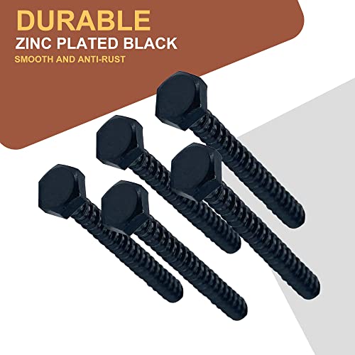 Hex Lag Bolts 112PCS M6 Hex Head Lag Screws Washers Assortment Kit Fully Thread Heavy Duty Hexagon Wood Screw Zinc Plated Black Metric Length Include 16/20/25/30/35/40/45/50/60mm