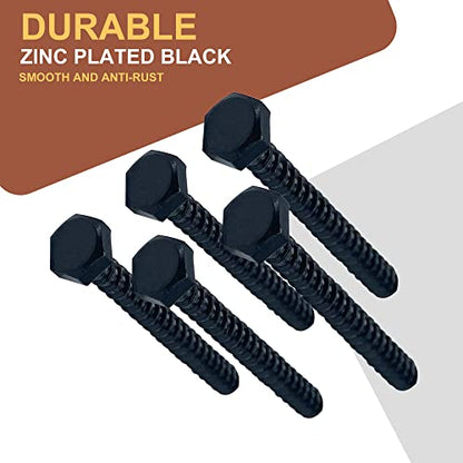 Hex Lag Bolts 112PCS M6 Hex Head Lag Screws Washers Assortment Kit Fully Thread Heavy Duty Hexagon Wood Screw Zinc Plated Black Metric Length Include 16/20/25/30/35/40/45/50/60mm