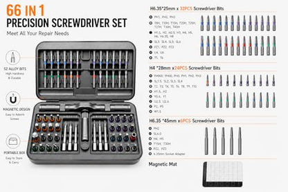 DYLIFE 66 in 1 Magnetic Ratcheting Screwdriver Set with Detachable Handle - size: 66 In 1