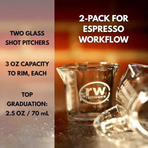 Rattleware 3 Oz Double Spout Espresso Shot Glass Pitcher 2 Pack Barista Cup