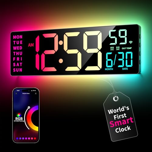 EASYERA Smart Digital Wall Clock App Control, 16.5” Large RGB Clock