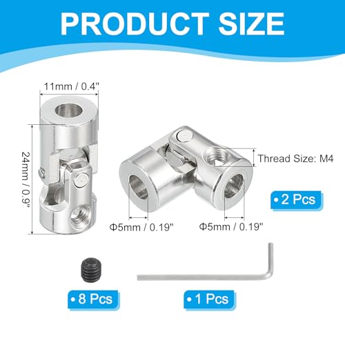 PATIKIL Rotatable Universal Steering Shaft 5mm to 5mm Inner Dia, 4 Pcs U Joint Shaft Coupling U Joints Coupler Connector Accessories with M4 Screws for Motor Model Robots - size: 5mm to 5mm