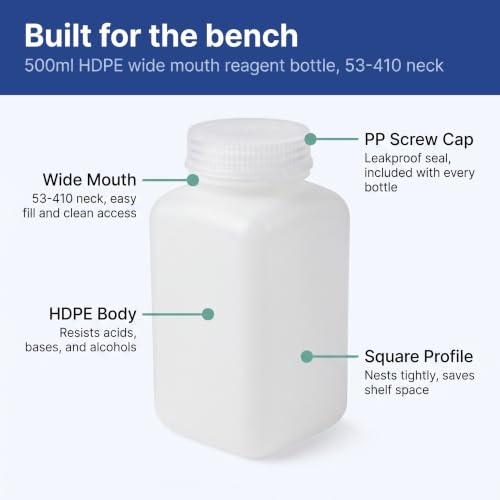 United Scientific™ HDPE Reagent Bottle, Wide Mouth, 500ml/16oz, Pack of 12 - size: 500 mL (16oz)