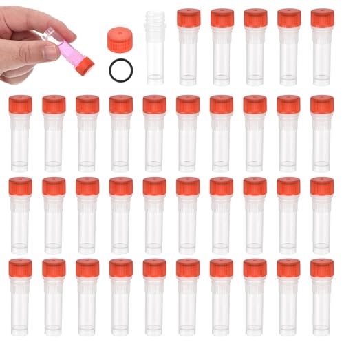 PATIKIL 1.0mL Plastic Cryogenic Vial, 64Pcs Cryogenic Storage Tube Lab Frozen Test Tube Container Storage Screw Cap for Lab Laboratory Science, Red Clear - color: Red, size: 1.0ml