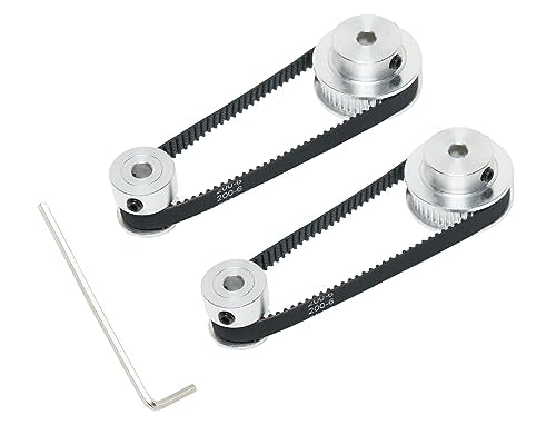 2PCS Set 2GT Aluminum Timing Pulley 20&40 Teeth 6.35mm Bore Synchronous Wheel with 2PCS Length 200mm Width 6mm Belt (20-40T-6.35B-6) - size: 6.35MM Bore, style: 20-40T-6.35B-6MM