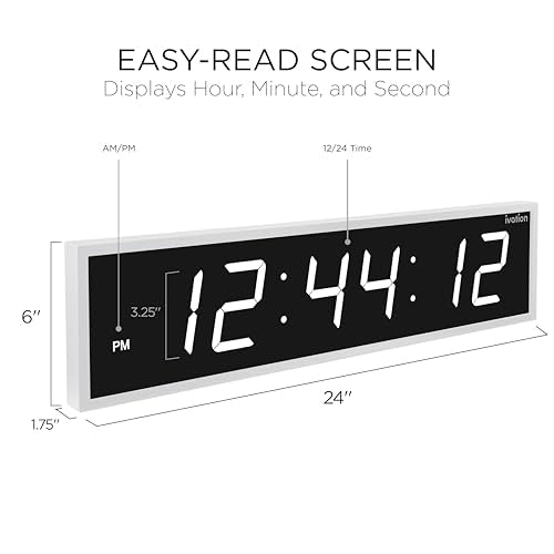 Ivation Oversized Digital Wall Clock with Large LED Display & Timer, 24" - color: White, size: 24" Inch