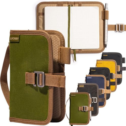 LOCHBY® Mini Field Journal | Water Resistant Waxed Canvas | Pen Loop | Included Tomoe River Notebook | Perfect for Travel, Art, Bullet Journal - color: Olive, size: Pocket-size Hook