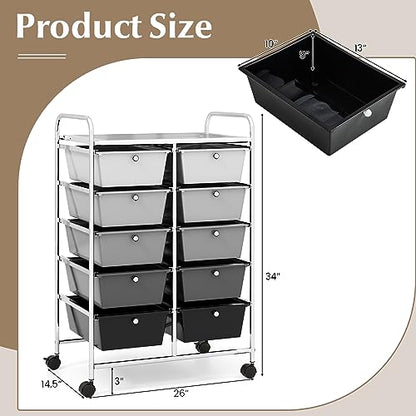 COSTWAY 10 Drawer Rolling Storage Cart, Utility Cart with Lockable Wheels - color: Mixed Black, size: 10 Drawer