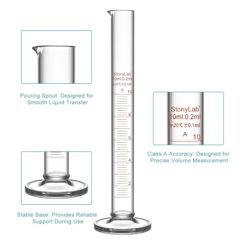 stonylab Class A Graduated Cylinder, 10 ml Borosilicate Glass High Precision Measuring Cylinder with Clear Scale and Stable Base for Laboratory Liquid Measurement - size: 10 ml