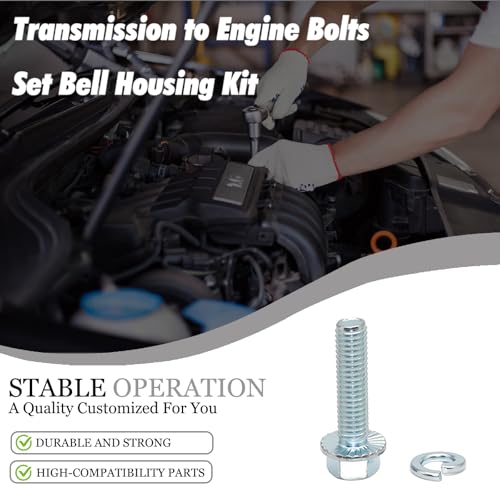6‑Pack Engine to Transmission Bell Housing Bolts Kit for GM SBC & BBC to TH350,TH400,700R4,200R4 Transmissions,3/8‑16 x 1‑1/2″ Grade 8.8 Flanged Hex Engine‑to‑Trans Fasteners
