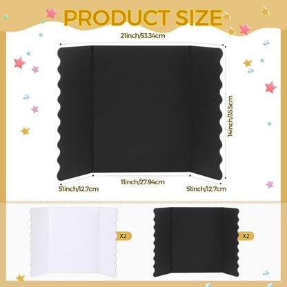 Mooliwe 21" X 14" 4 Pack Scalloped Trifold Poster Board, Black White - color: Black White, size: 21" X 14"