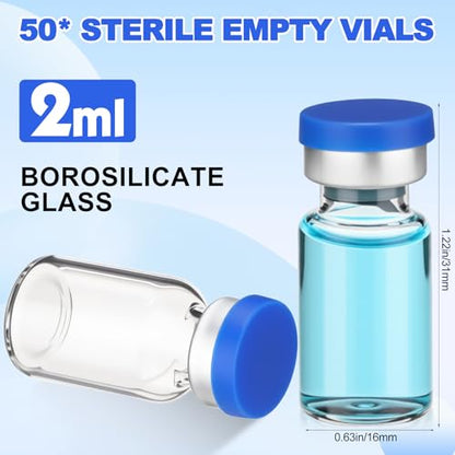 50 Pcs 2ml Sterile Vials Empty Vials for Injection, Blue Lid - color: Blue Lid