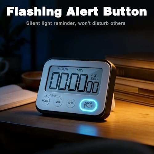 Digital Kitchen Timer Magnetic Loud Alarm, Large LCD Screen Silent/Beeping Multi-Function for Teachers Classroom Kids, Black - color: Black