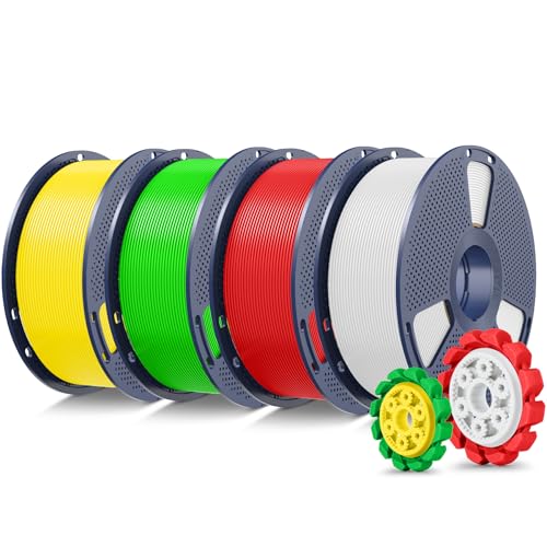 SUNLU PLA+2.0 3D Printer Filament, Multicolor, 4-Pack (4KG) - color: 1kg*4 White+red+green+yellow, size: 4kg