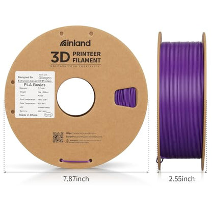 Inland PLA Basics Filament 1.75mm, 1kg Spool – Dimensional Accuracy ±0.02mm, Neatly Wound, Fits Most FDM 3D Printers (Purple, 1 Pack) - color: 1kg Purple