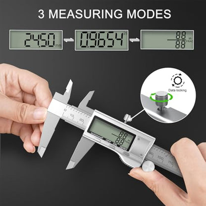 Digital Calipers, Caliper Measuring Tool with Large LCD Screen(6Inch/150mm) - color: Silver