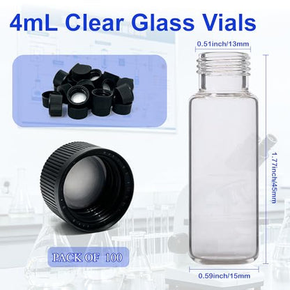 1 Dram Glass Vials, 200 Pack 4mL Clear Glass Oil Bottles with Caps - color: Clear