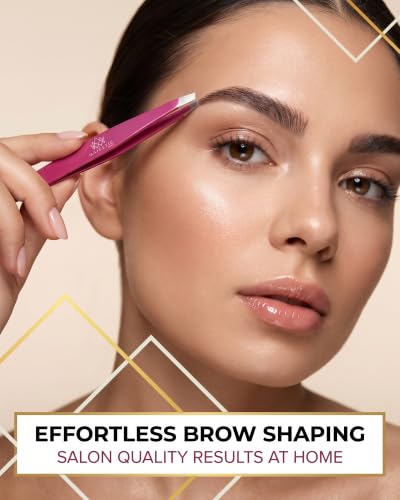 Majestic Bombay Precision Tweezers Set, Fine Point, Slant, Women and Men - color: Pink