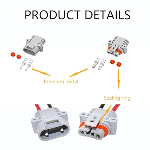 50A Battery Quick Connect Pair,IP68 Waterproof 8AWG Pre-Wired Plugs - size: Anderson 50A Waterproof Connector