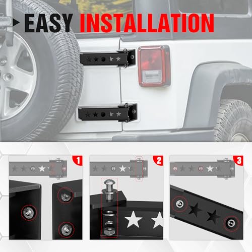 YZONA Heavy Duty Reinforced Tailgate Hinge Set Compatible with 2007-2018 Jeep Wrangler JK JKU Unlimited 2 PCS Steel Rear Door Hinges Tail Gate Hinge Bracket for 2/4 Door (Black) - size: Wrangler JK