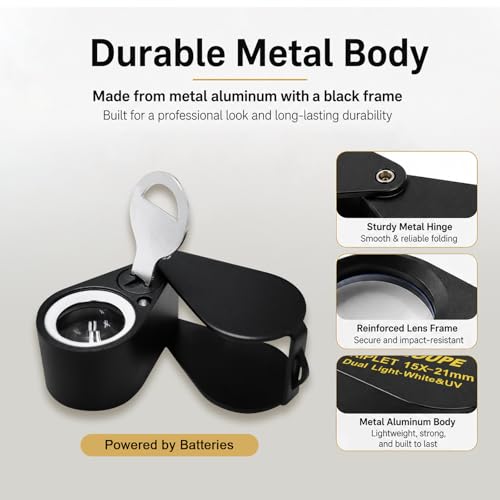Jewelers Loupe 15x 21mm Jewelers Magnifying Glass Loupe Magnifier Coin Magnifying with Light Jewelers Loop for Gems, Jewelry, Coins and Trichomes - color: 15x Magnification