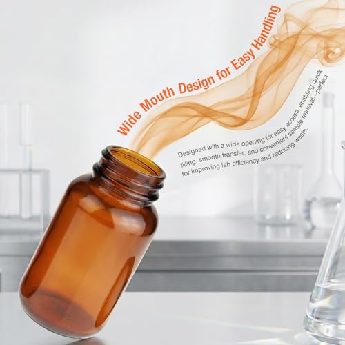 PEKYBIO 24 Pack 100ML Amber Glass Wide Mouth Packer Bottle with Cap - size: 100 mL (3.4 fl oz) Packer Bottle