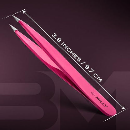 Pointed Tweezers | High Carbon Stainless Steel Needle Nose | Fine Point Precision Hair Removal | Perfectly Aligned & Hand-Filed Sharp | Pink - color: Pink