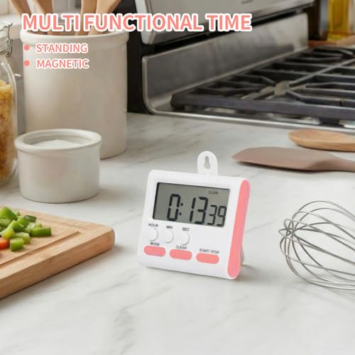 Mudder 3 Pack Digital Kitchen Timer for Cooking, Large Digits, 24 Hour Magnetic Backing Stand Kitchen Timers Clock for Classroom Kids Teachers, Loud Alarm and Large Screen (Pink) - color: Pink