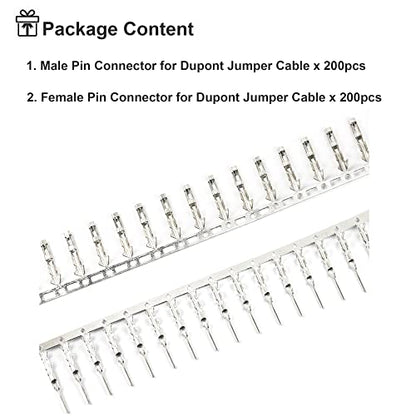 200 Pairs Male and Female Pin Connector Kit 2.54mm / 0.1" Pitch for 22~28AWG Dupont Jumper Wire Cable (200pcs Male Pin Connectors + 200pcs Female Pin Connectors)