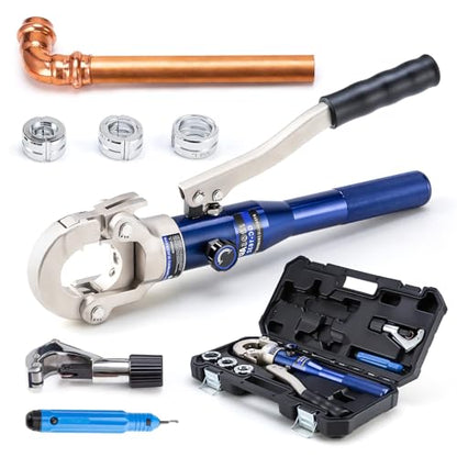 Copper Tube Fittings Hydraulic Pipe Crimping Tool with 1/2",3/4" and 1" Jaw Copper Pipe Press Crimper Pressing Pliers, with Pipe Cutter