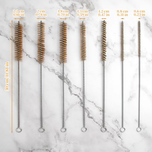 Tube Brush Kit 7pcs Brass Wire Tube Brushes Stainless Steel Bottle Brush Long Handle 11'' Wire Brushes for Cleaning Wire Pipe Tube Cleaner - 6mm/8mm/10mm/12mm/15mm/20mm/22mm