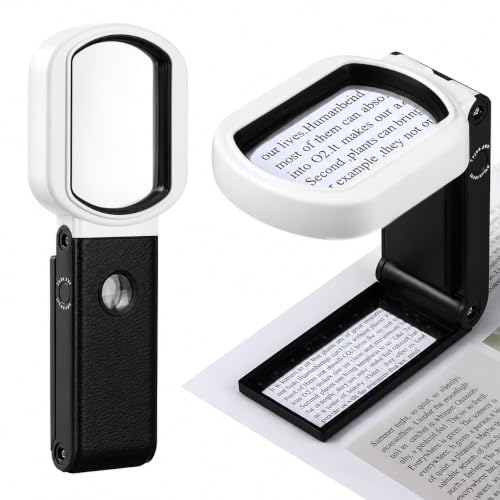 25X 10X Magnifying Glass with Stand & LED Light for Seniors Reading - color: Black and White