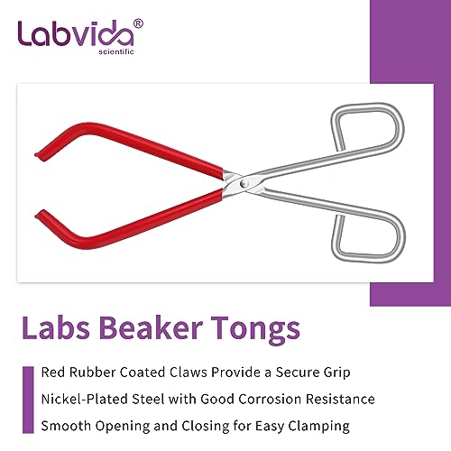 Labs Beaker Tongs, Red Rubber Coated Ends, Nickel Plated 1/4" Steel, for 50mL - 2000mL Capacity, Durable Beaker Clip Pliers Tool Used in Laboratories and Household - style: 1 PC of Lab Beaker Tong
