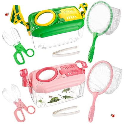 Biggun 2 Set Bug Catcher for Kids Ages 3-10 Explorer Toys Birthday Gift - color: Pink+green