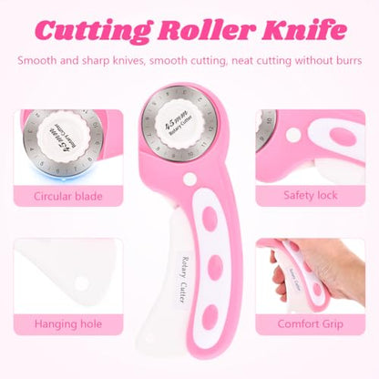 45mm Rotary Cutter with 10 Extra Replacement Blades, with Safety Lock - color: Pink