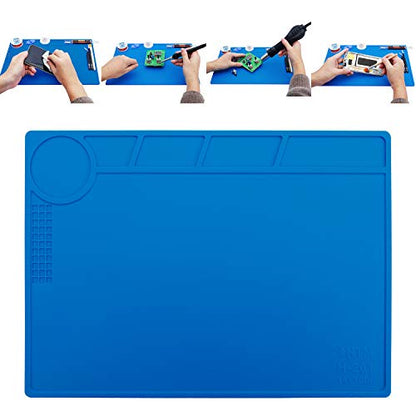 Hengtianmei Heat Insulation Silicone Repair Mat with Scale Ruler and Screw Position for Soldering Iron, Phone and Computer Repair Size: 14 x 10 Inches (H-201) - size: H-201