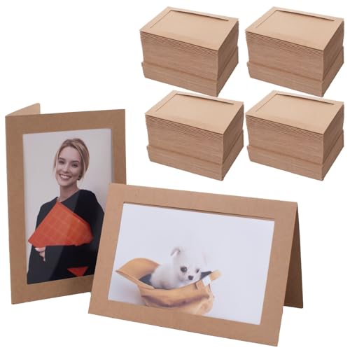 200 Sets Photo Frame Cards with Envelopes 4x6 Paper Picture Frames Bulk - color: Kraft