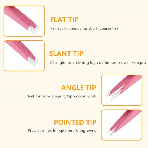 DTDNZKN 4 PCS Stainless Steel Tweezers Set, Pink - color: Pink